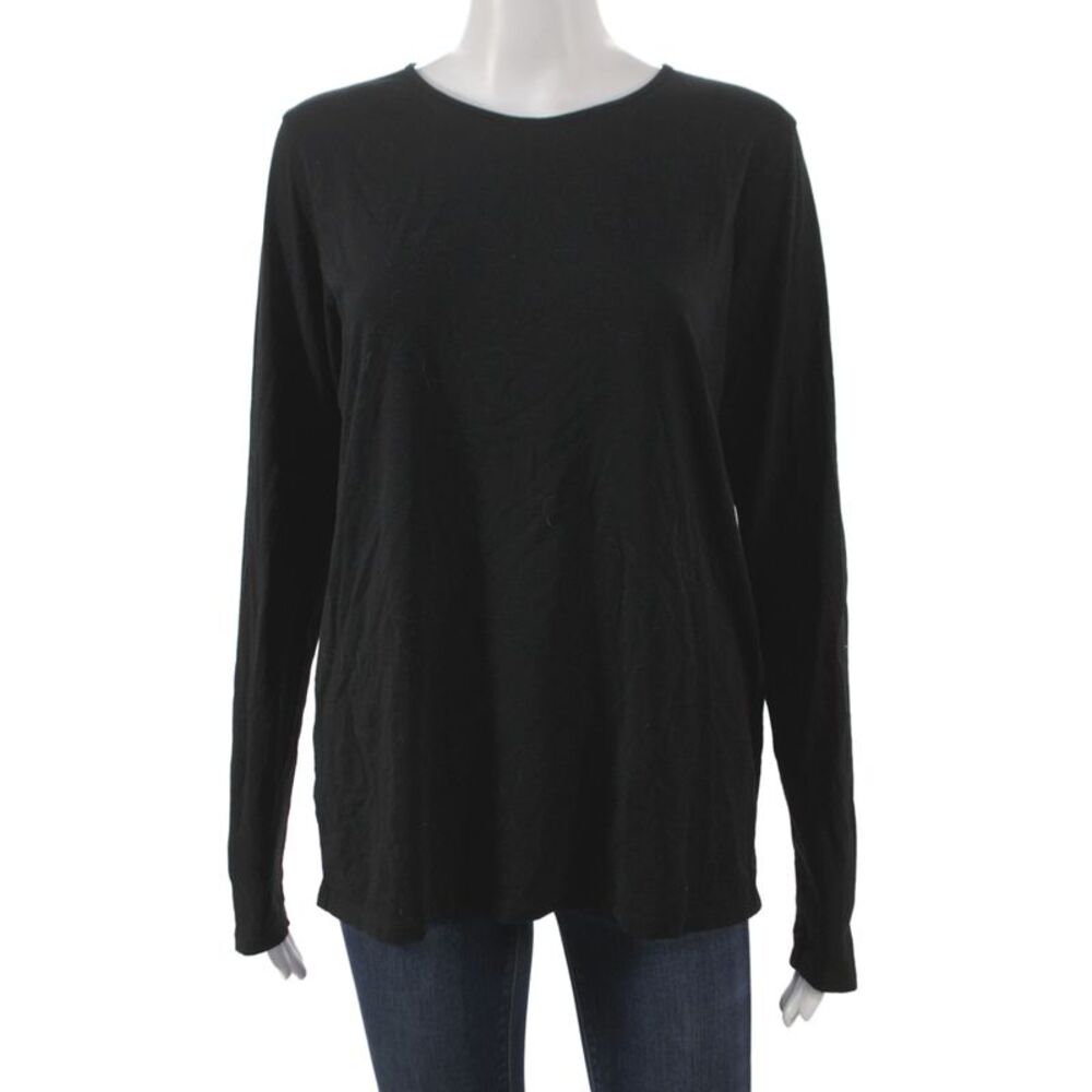 Another Tomorrow Women Basic Black Crew Neck Long Sleeve T-Shirt Size XL